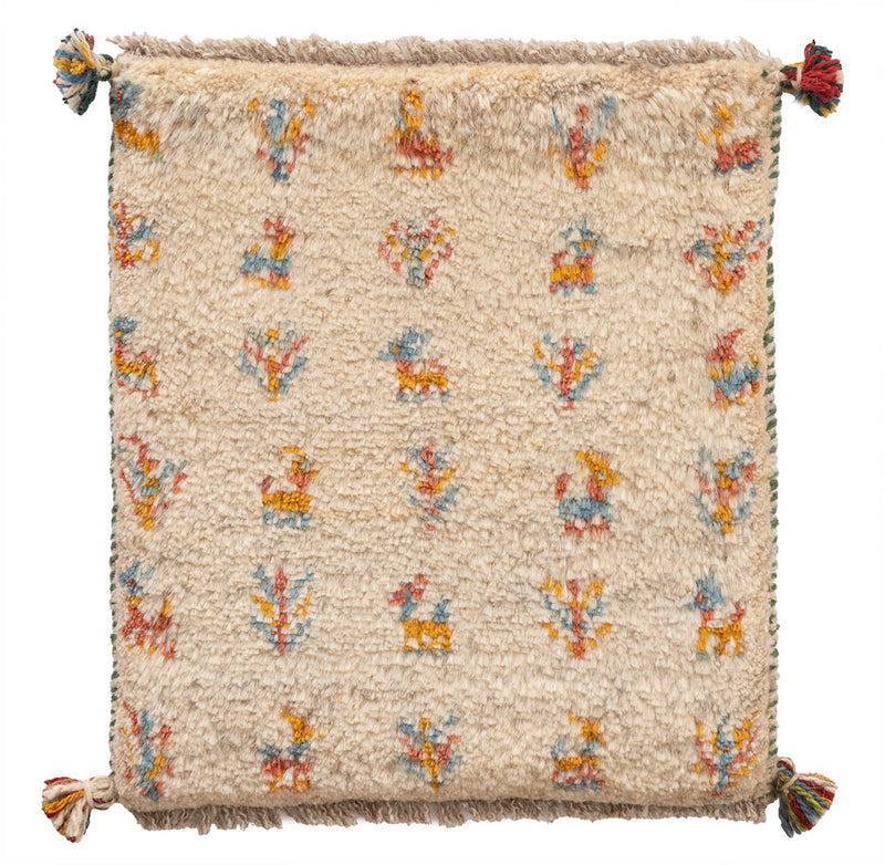 ギャッベ　ペルシャ手織り絨毯　座布団　42×47cm