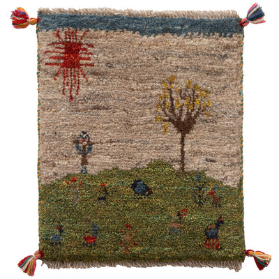 ギャッベ　ペルシャ手織り絨毯　座布団　40×48cm