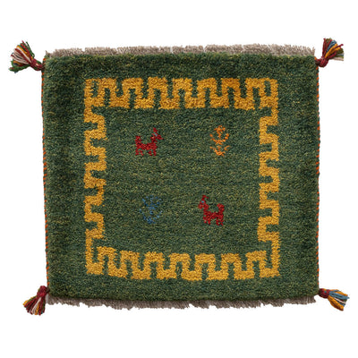 ギャッベ　ペルシャ手織り絨毯　座布団　48×43cm