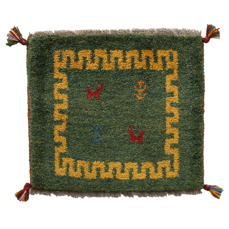 ギャッベ　ペルシャ手織り絨毯　座布団　48×43cm