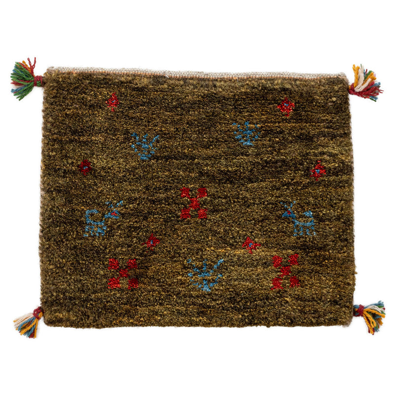 ギャッベ　ペルシャ手織り絨毯　座布団　44×36cm