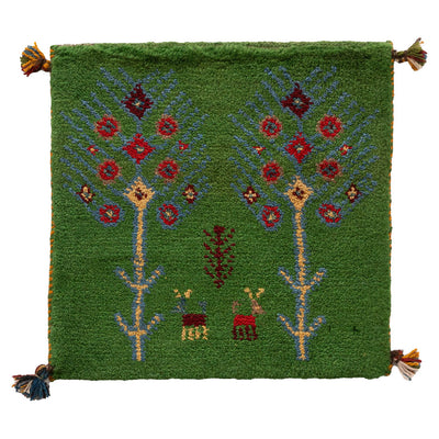 ギャッベ　ペルシャ手織り絨毯　座布団　43×42cm