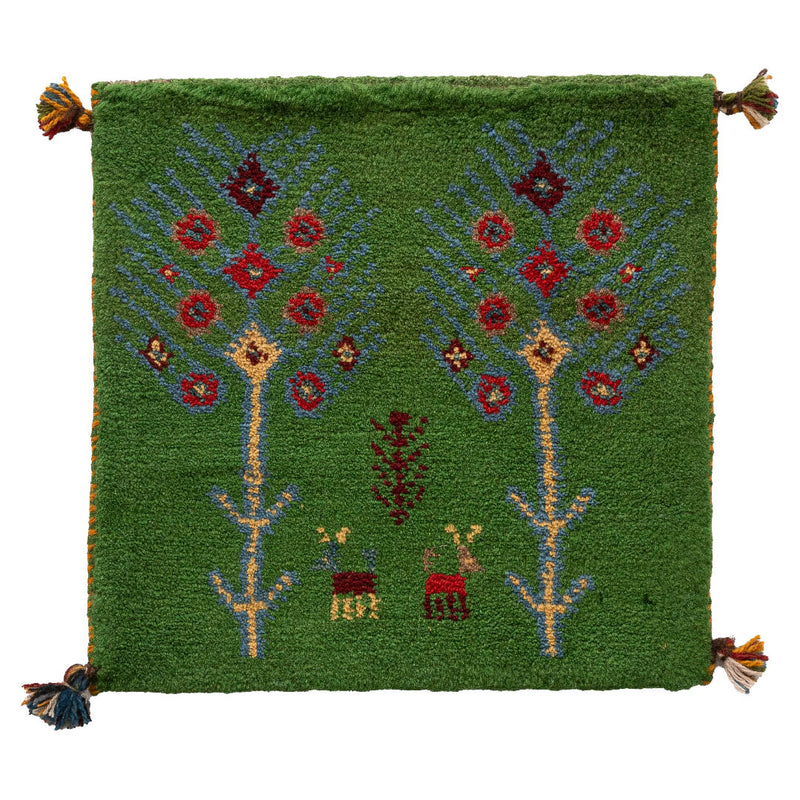 ギャッベ　ペルシャ手織り絨毯　座布団　43×42cm