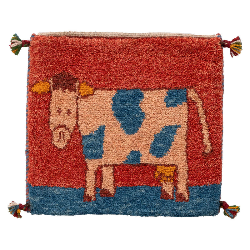 ギャッベ　ペルシャ手織り絨毯　座布団　43×41cm