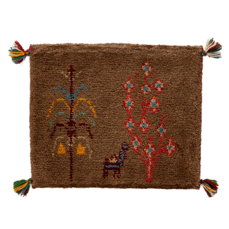 ギャッベ　ペルシャ手織り絨毯　座布団　44×37cm