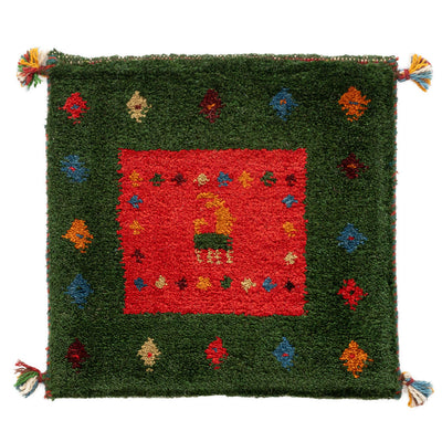 ギャッベ　ペルシャ手織り絨毯　座布団　39×40cm