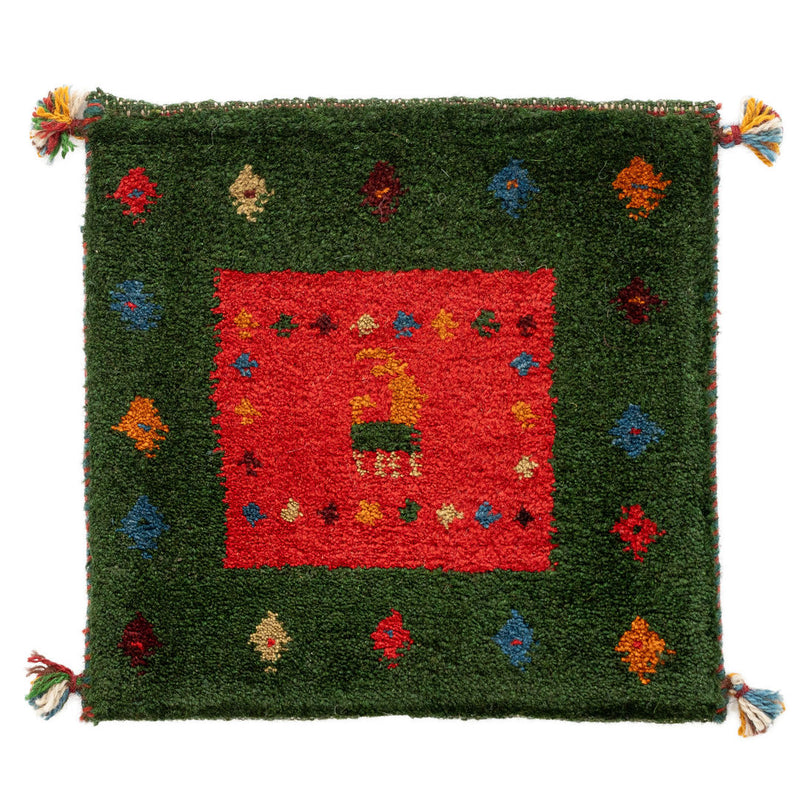 ギャッベ　ペルシャ手織り絨毯　座布団　39×40cm