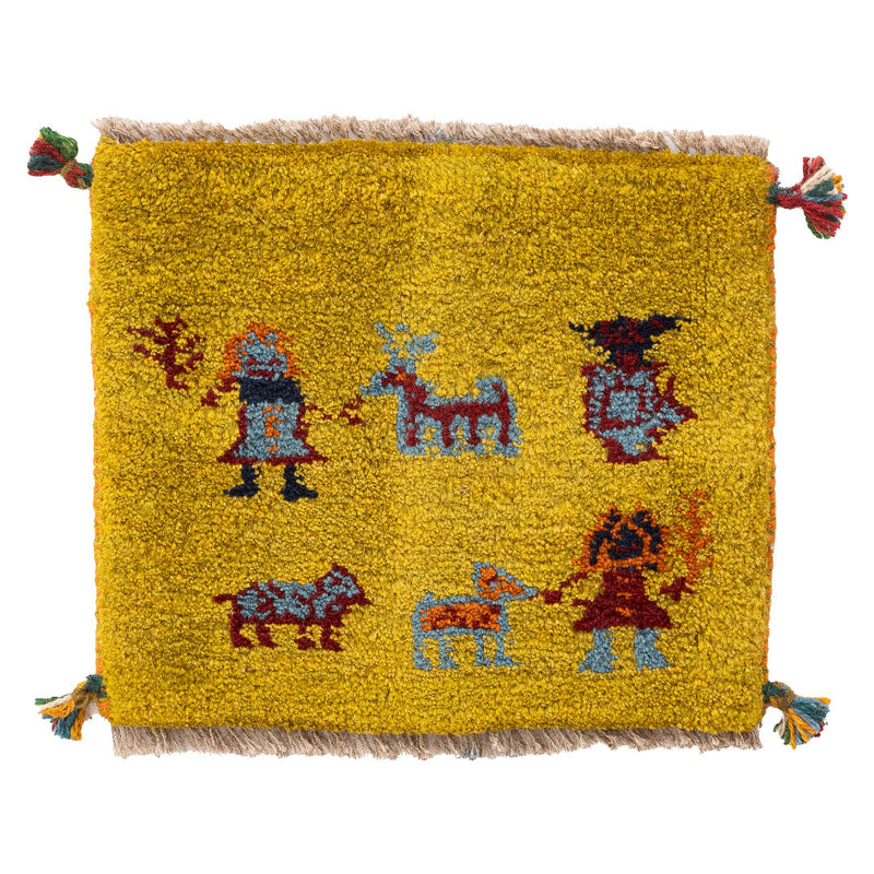 ギャッベ　ペルシャ手織り絨毯　座布団　42×36cm