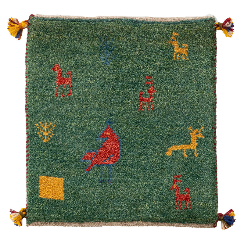 ギャッベ　ペルシャ手織り絨毯　座布団　41×46cm