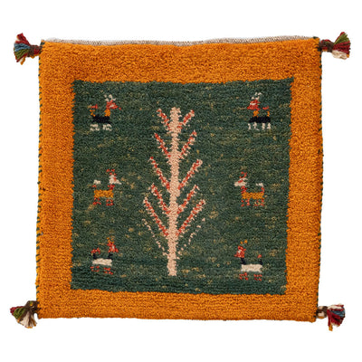 ギャッベ　ペルシャ手織り絨毯　座布団　41×42cm