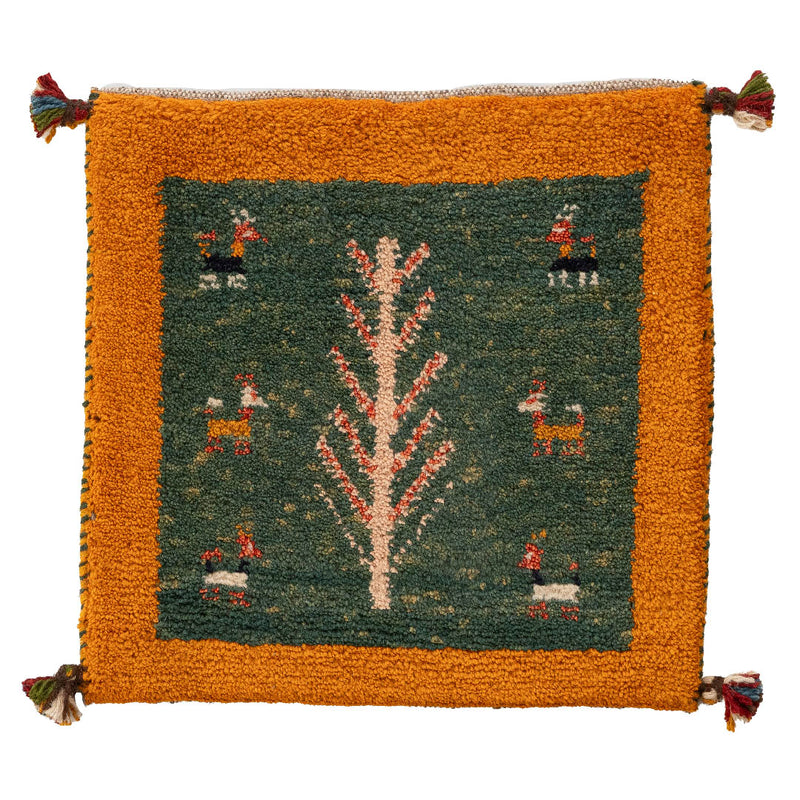ギャッベ　ペルシャ手織り絨毯　座布団　41×42cm