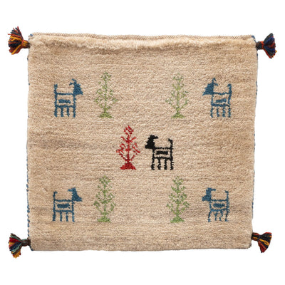 ギャッベ　ペルシャ手織り絨毯　座布団　43×40cm