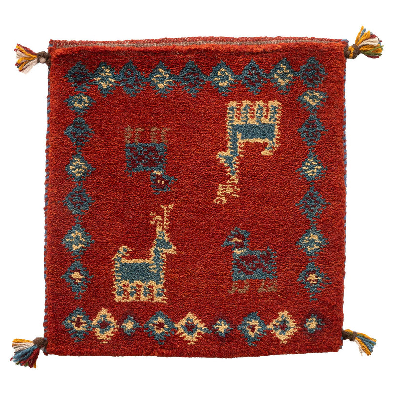 ギャッベ　ペルシャ手織り絨毯　座布団　42×44cm