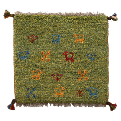 ギャッベ　ペルシャ手織り絨毯　座布団　41×38cm