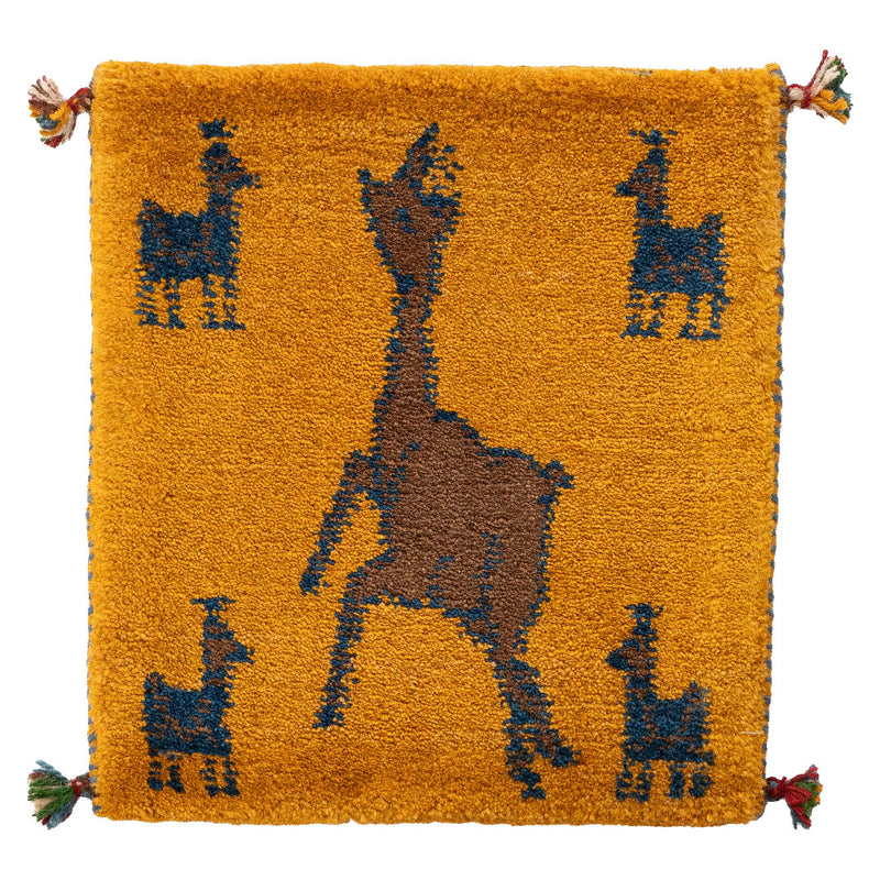 ギャッベ　ペルシャ手織り絨毯　座布団　42×46cm