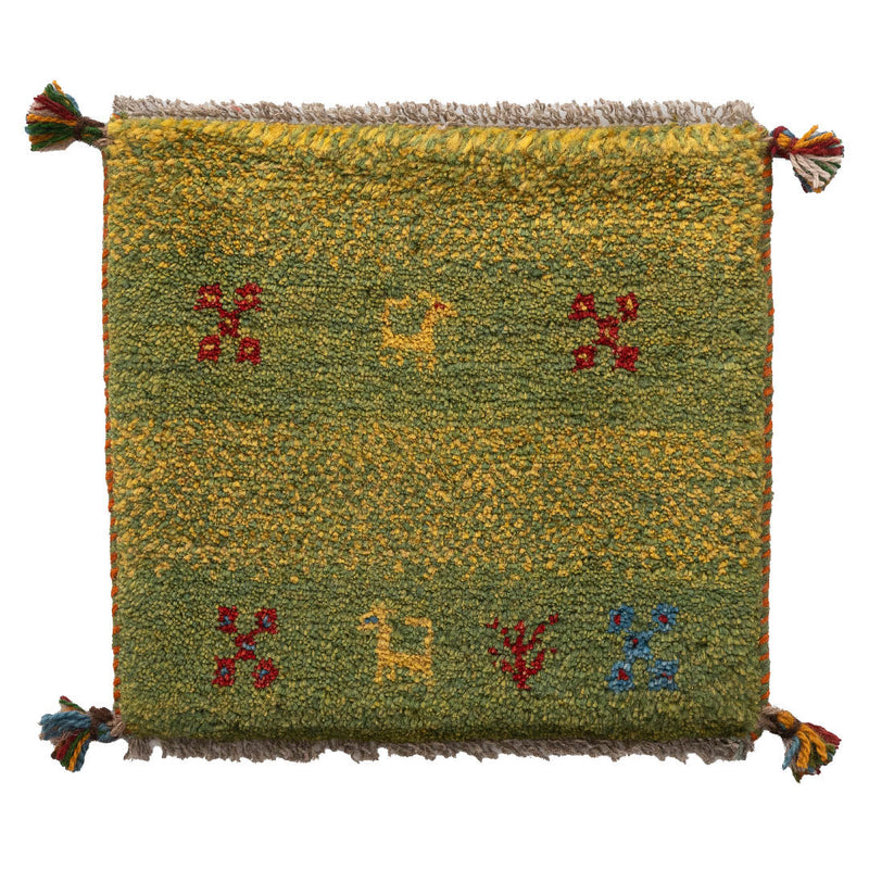 ギャッベ　ペルシャ手織り絨毯　座布団　40×37cm
