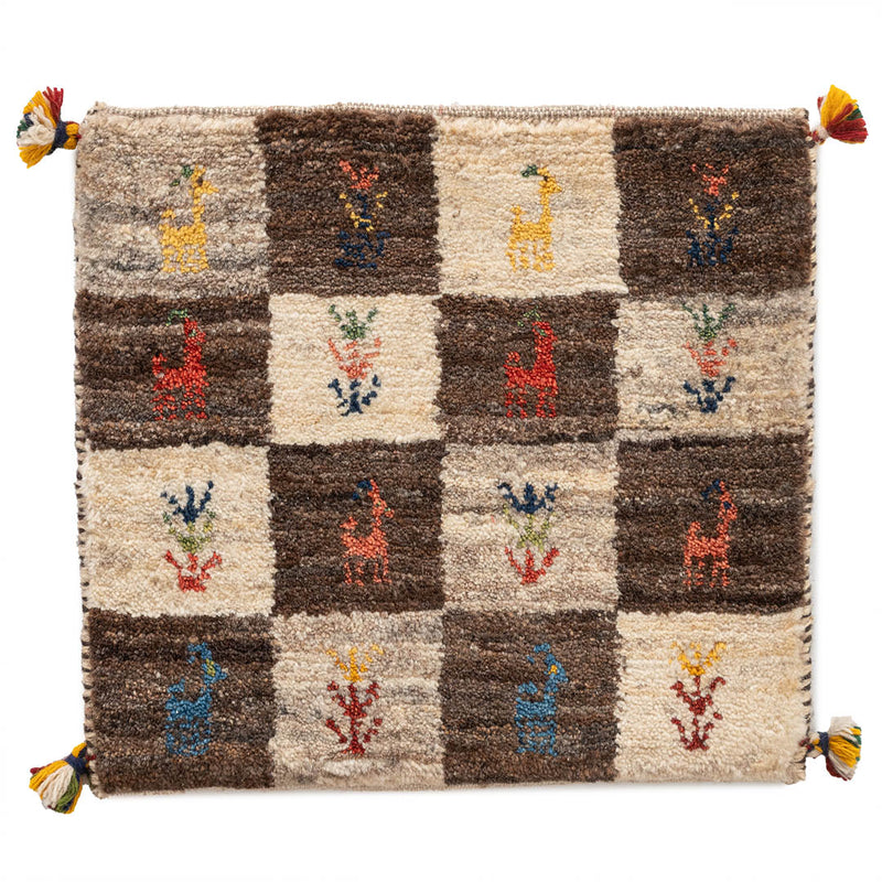 ギャッベ　ペルシャ手織り絨毯　座布団　46×43cm