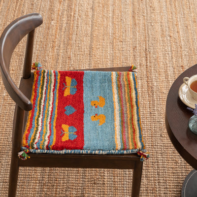 ギャッベ　ペルシャ手織り絨毯　座布団　43×43cm