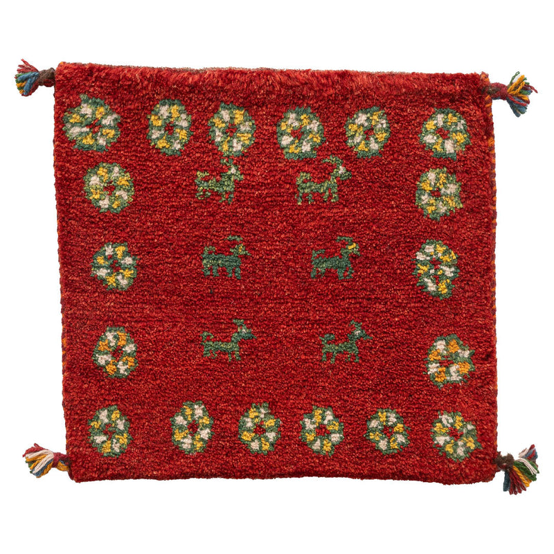 ギャッベ　ペルシャ手織り絨毯　座布団　43×41cm