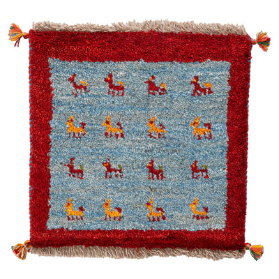 ギャッベ　ペルシャ手織り絨毯　座布団　43×44cm