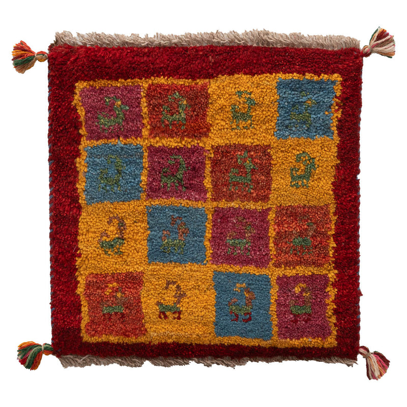 ギャッベ　ペルシャ手織り絨毯　座布団　40×40cm