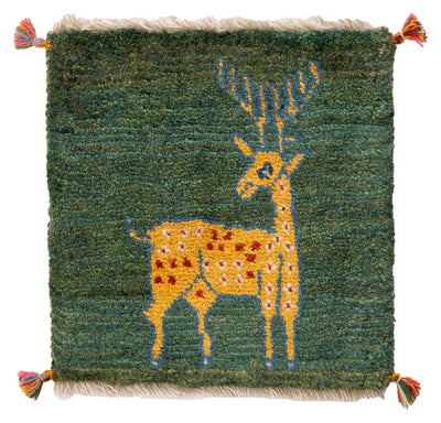 ギャッベ　ペルシャ手織り絨毯　座布団　42×43cm