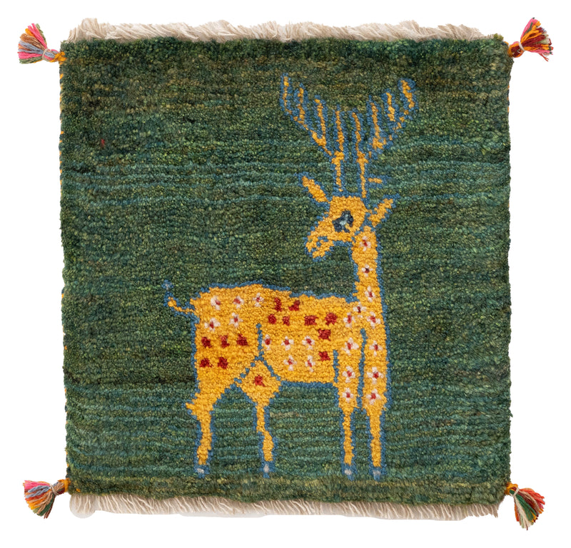 ギャッベ　ペルシャ手織り絨毯　座布団　42×43cm