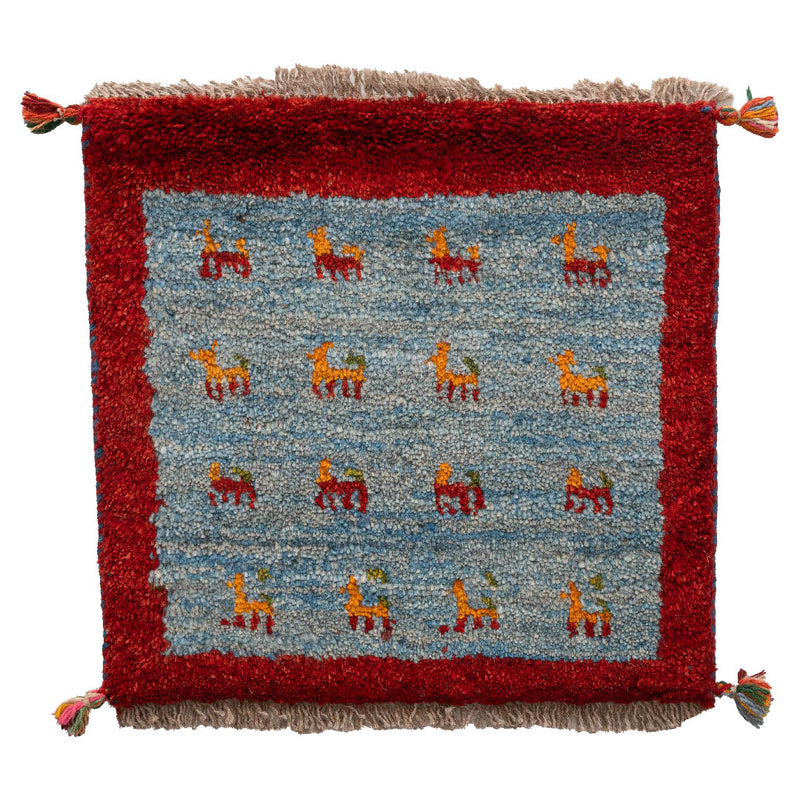 ギャッベ　ペルシャ手織り絨毯　座布団　43×42cm