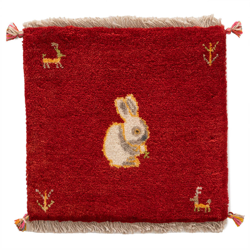 ギャッベ　ペルシャ手織り絨毯　座布団　45×43cm