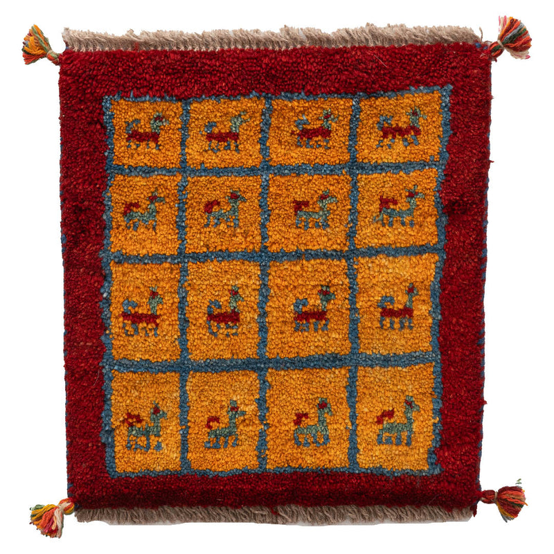 ギャッベ　ペルシャ手織り絨毯　座布団　40×43cm