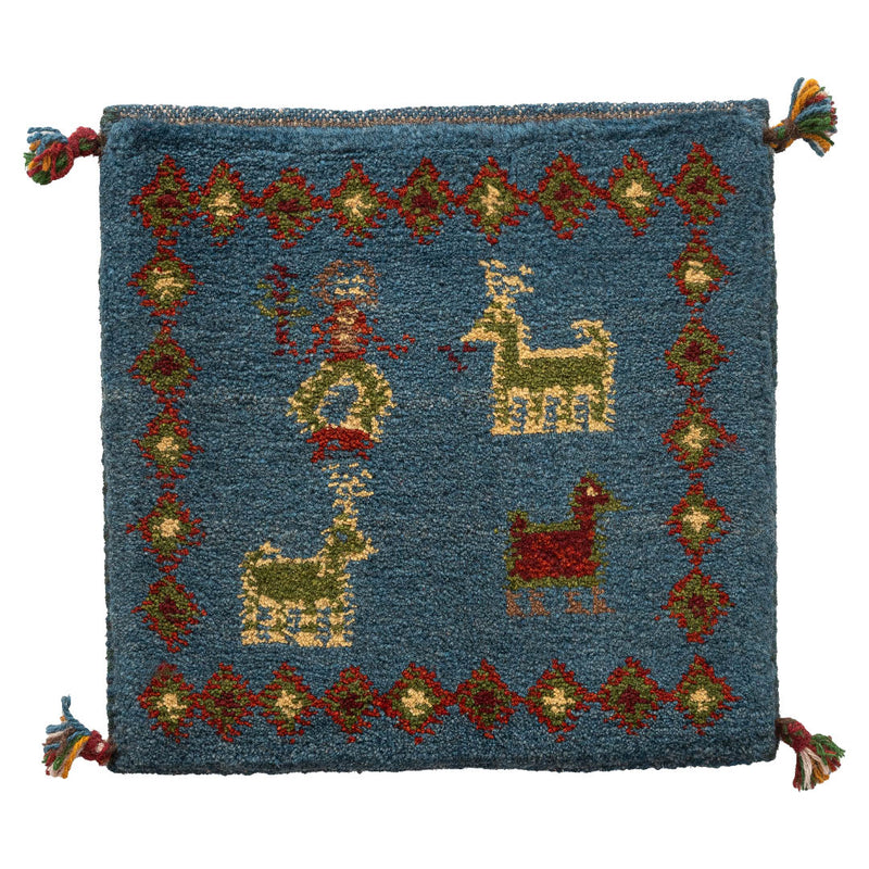 ギャッベ　ペルシャ手織り絨毯　座布団　42×41cm