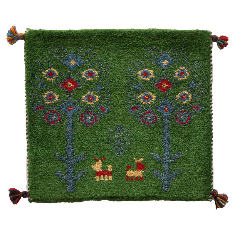ギャッベ　ペルシャ手織り絨毯　座布団　43×40cm
