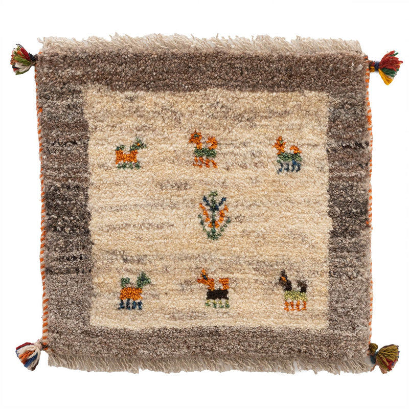 ギャッベ　ペルシャ手織り絨毯　座布団　44×41cm