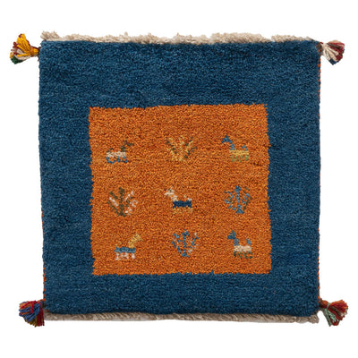 ギャッベ　ペルシャ手織り絨毯　座布団　42×41cm