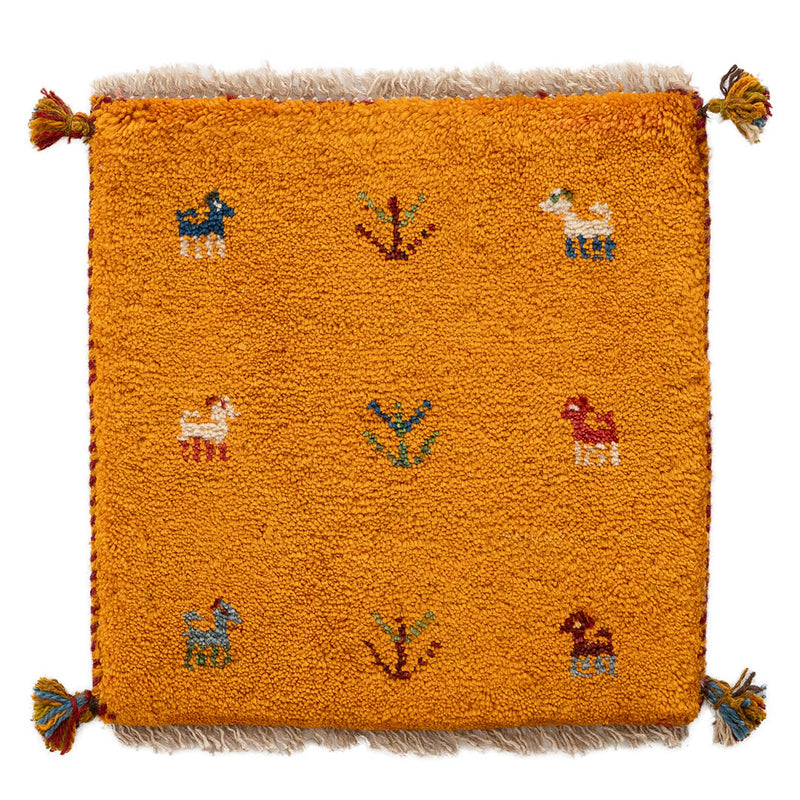 ギャッベ　ペルシャ手織り絨毯　座布団　40×41cm
