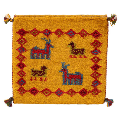 ギャッベ　ペルシャ手織り絨毯　座布団　43×40cm