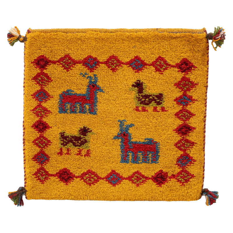 ギャッベ　ペルシャ手織り絨毯　座布団　43×40cm