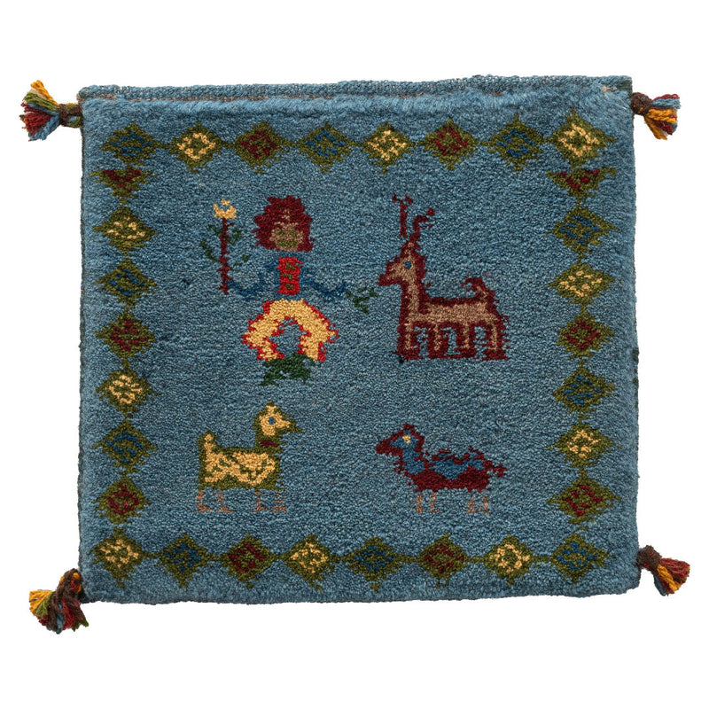 ギャッベ　ペルシャ手織り絨毯　座布団　42×40cm
