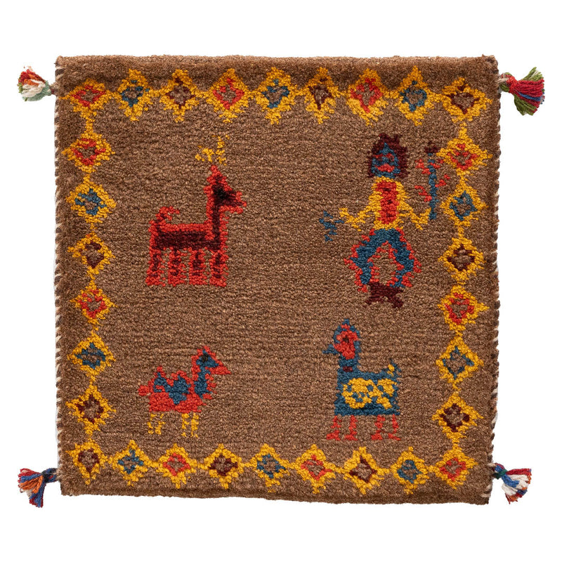 ギャッベ　ペルシャ手織り絨毯　座布団　43×43cm