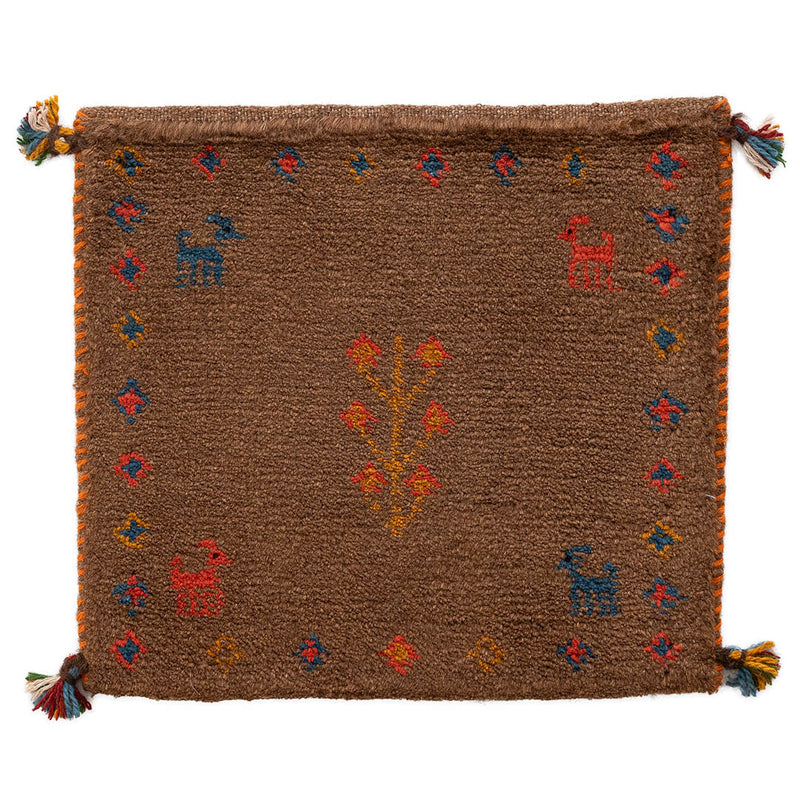 ギャッベ　ペルシャ手織り絨毯　座布団　43×40cm