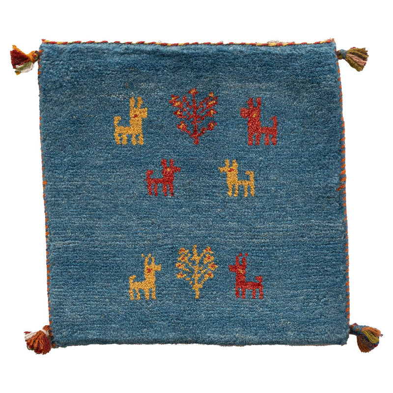 ギャッベ　ペルシャ手織り絨毯　座布団　43×42cm