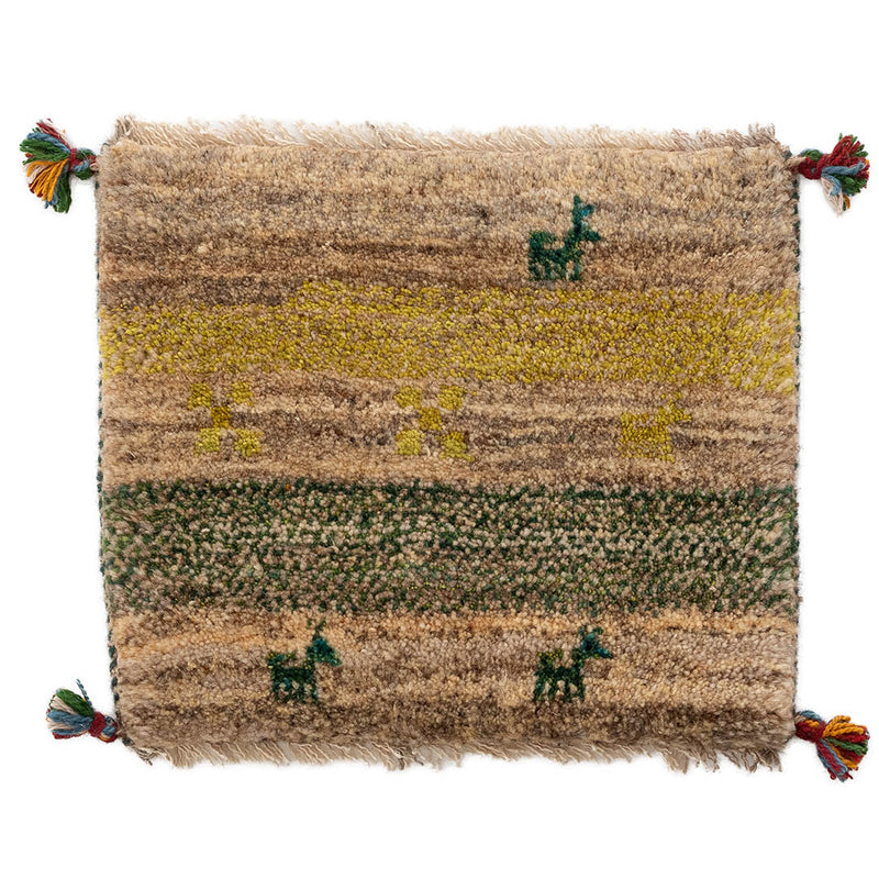 ギャッベ　ペルシャ手織り絨毯　座布団　42×36cm