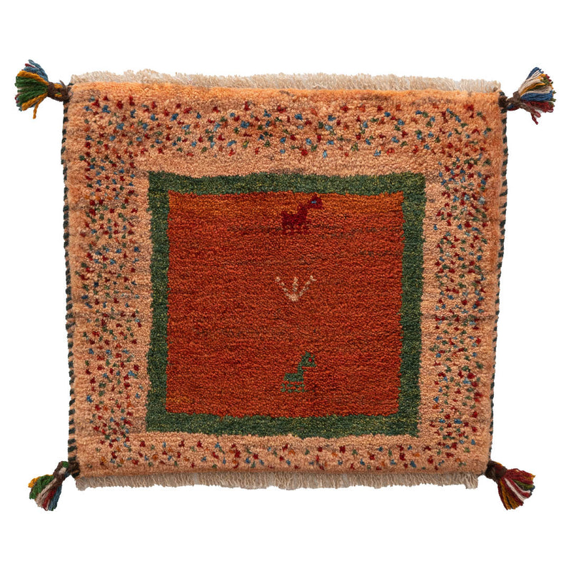 ギャッベ　ペルシャ手織り絨毯　座布団　44×39cm