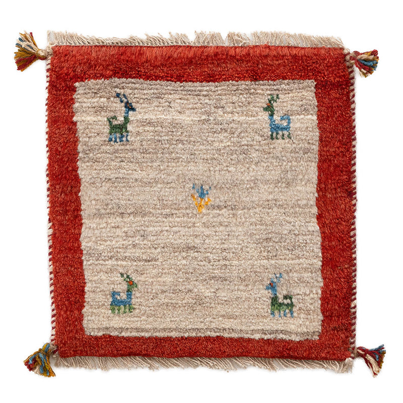 ギャッベ　ペルシャ手織り絨毯　座布団　42×43cm