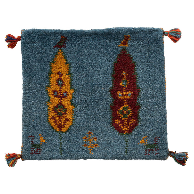 ギャッベ　ペルシャ手織り絨毯　座布団　43×40cm