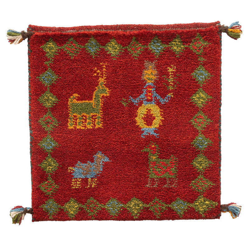 ギャッベ　ペルシャ手織り絨毯　座布団　42×43cm