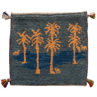 ギャッベ　ペルシャ手織り絨毯　座布団　43×40cm