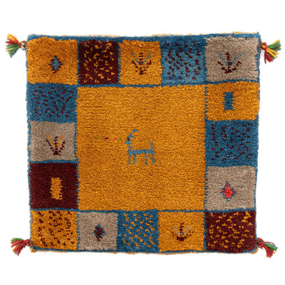 ギャッベ　ペルシャ手織り絨毯　座布団　46×44cm