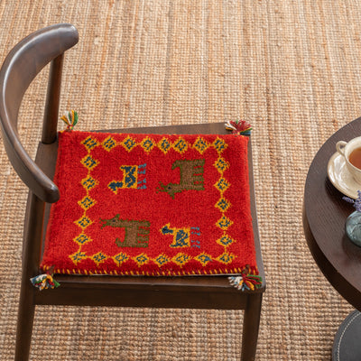 ギャッベ　ペルシャ手織り絨毯　座布団　40×41cm