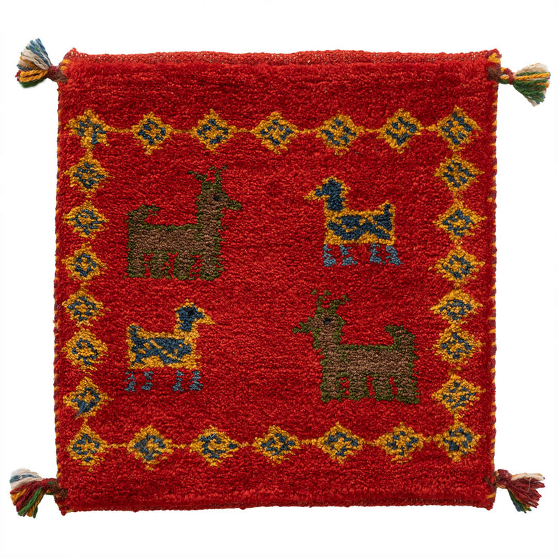 ギャッベ　ペルシャ手織り絨毯　座布団　40×41cm